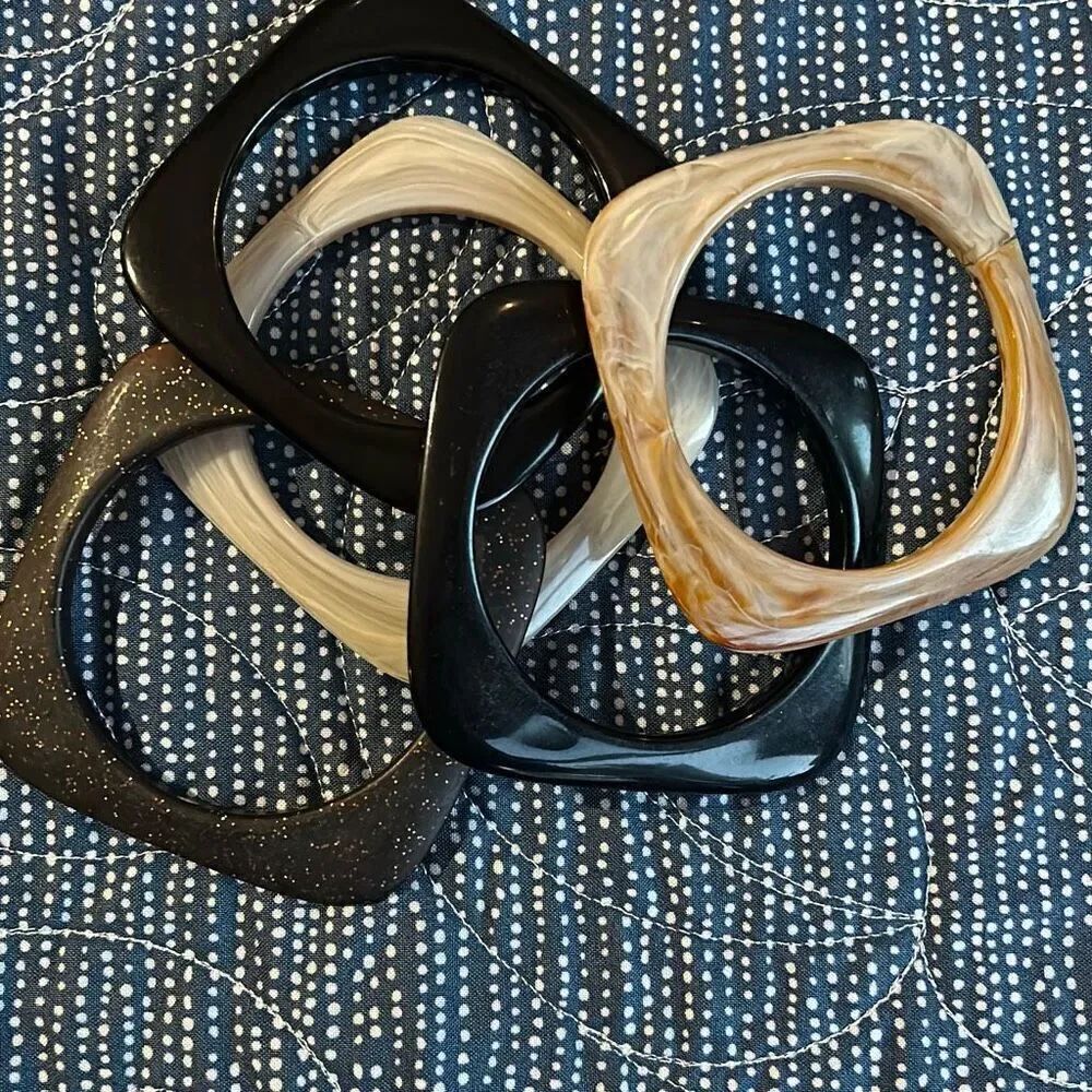 Vintage Geometric Bangle Bracelets Stackable Set of 5 Neutral